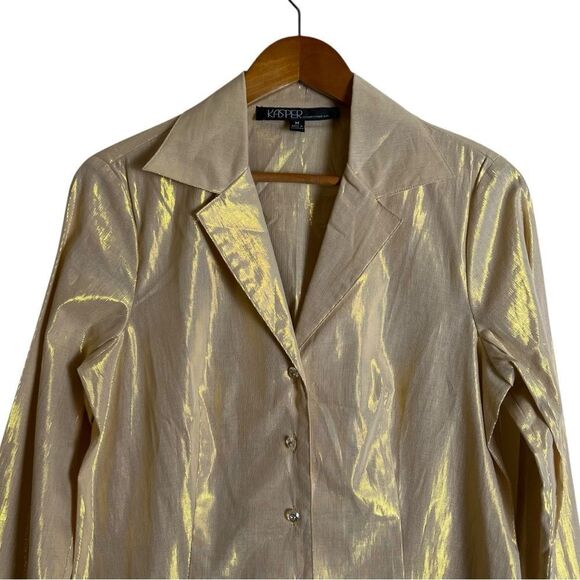 Kasper sportswear gold metallic button down shirt - Picture 2 of 7